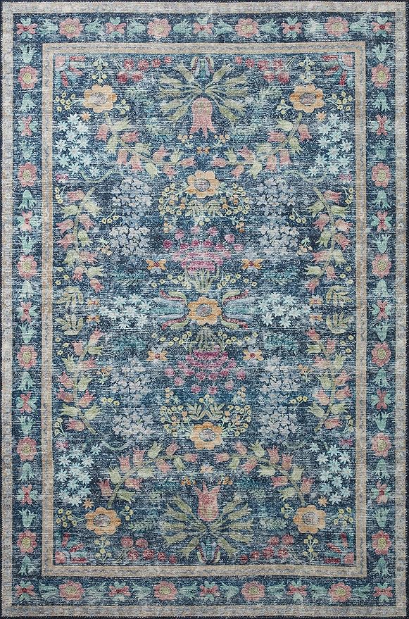 Loloi Rifle Paper Co. Maison Collection MAO-06 Blue/Multi 3'-0" x 3'-0" Round, .19" Pile Height, Accent Rug
