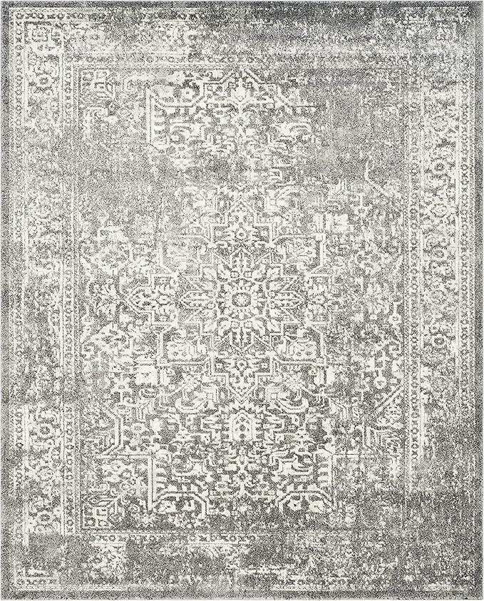 SAFAVIEH Area Rug 9x12 - Evoke Collection - Large - Grey & Ivory, Distressed Design, Non-Shedding & Easy to Clean, Ideal for Living Room, Bedroom, Dining Space (EVK256D)