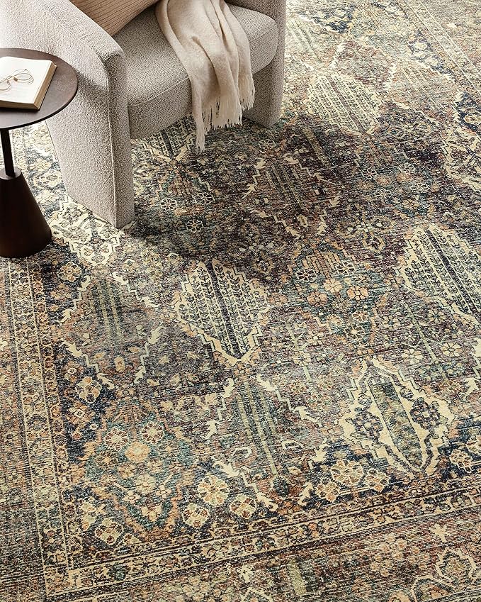 Loloi Magnolia Home by Joanna Gaines Banks Collection BAN-05 Spice/Blue 2'-3" x 3'-9" .13" Pile Height, Machine Washable, Accent Rug