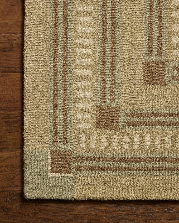 Loloi Chris Loves Julia Alfie Collection ALF-04 Green/Natural 9'-3" x 13' Area Rug Wool Neutral Living Bedroom Dining Carpet