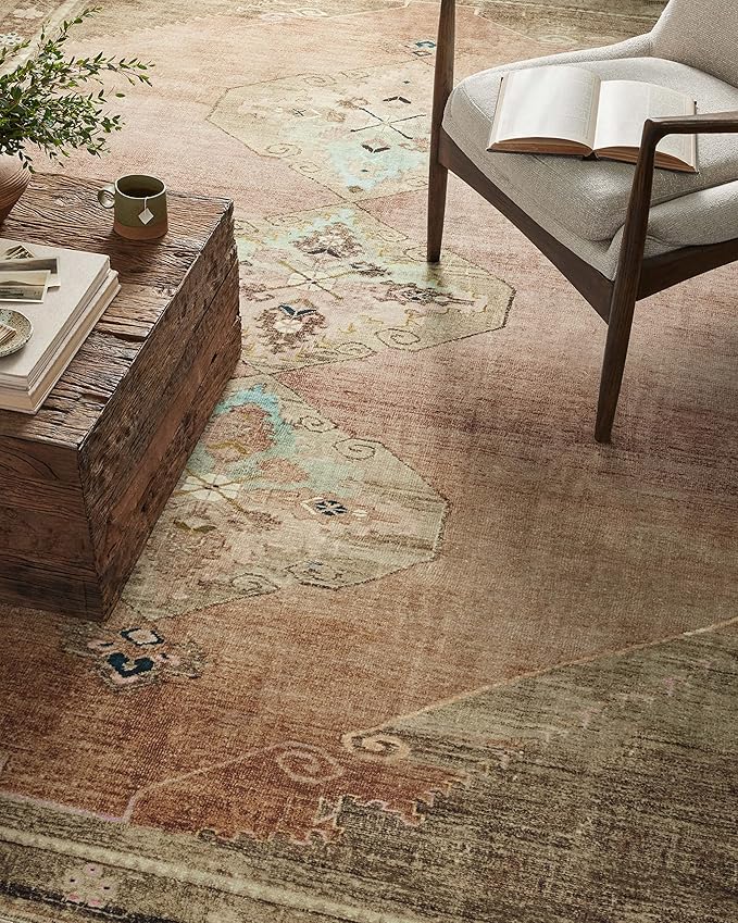 Loloi Magnolia Home by Joanna Gaines Sinclair Collection SIN-06 Clay/Tobacco 2'-3" x 7'-6", .25" Pile Height, Machine Washable, Runner Rug