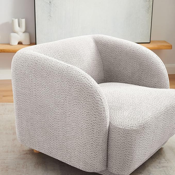 VANOMi Oversized Living Room Chair, Modern Comfy Accent Barrel Chairs, Single Sofa Chair with Wood Legs, Upholstered Armchair for Bedroom, Office, Waiting Room (Camel)