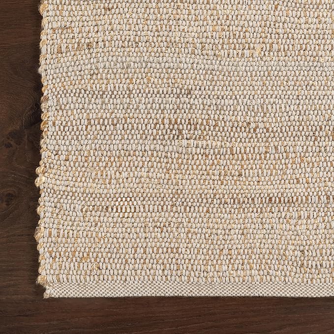 nuLOOM 2'6" x 4' Elfriede Jute & Cotton Hand Woven Area Rug, Natural, Solid Rustic Farmhouse Style, Weaved Design, Natural Fiber, For Bedroom, Living Room, Dining Room, Hallway, Office, Entryway