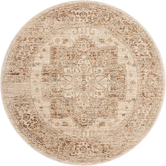 Loloi Magnolia Home by Joanna Gaines Junie Collection JUE-04 Natural/Clay 9'-6" x 9'-6", .38" Pile Height, Round Area Rug