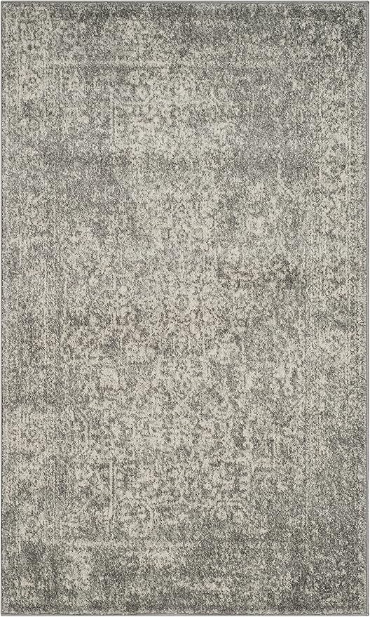 SAFAVIEH Evoke Collection 3' x 5' Silver / Ivory EVK256S Oriental Distressed Non-Shedding Living Room Bedroom Accent Rug