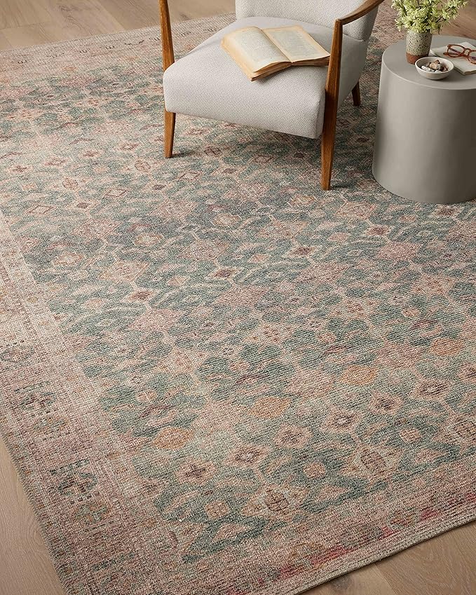 Loloi Angela Rose Aubrey Collection AUB-02 Aqua/Sand 7'-6" x 7'-6", .19" Pile Height, Round Area Rug