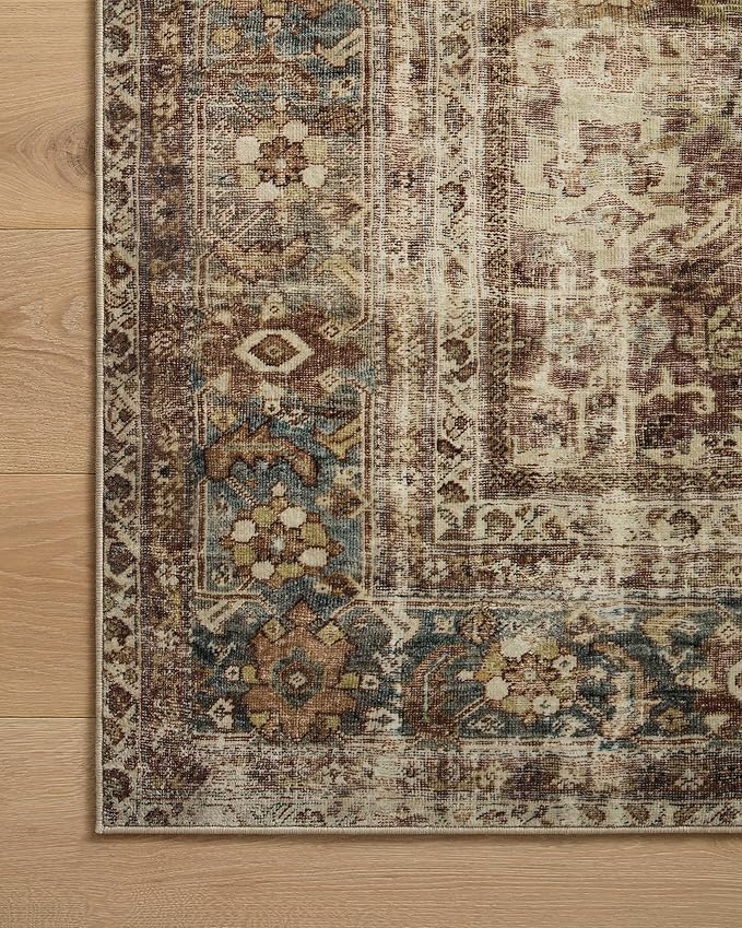 Loloi Magnolia Home by Joanna Gaines Sinclair Collection SIN-01 Rust/Lagoon 3'-6" x 5'-6", .25" Pile Height, Machine Washable, Accent Rug