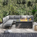Sundale Outdoor 7 Pieces Metal Patio Furniture Set with Fire Pit Table, Outdoor Sectional Sofa with 6" Olefin Cushion, Modern Outdoor Conversation Sets (6 Seats, Grey Frame)