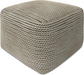 SIMPLIHOME Eastmont Boho Square Pouf in Cream Polystyrene Filling for the Living Room, Bedroom and Kids Room