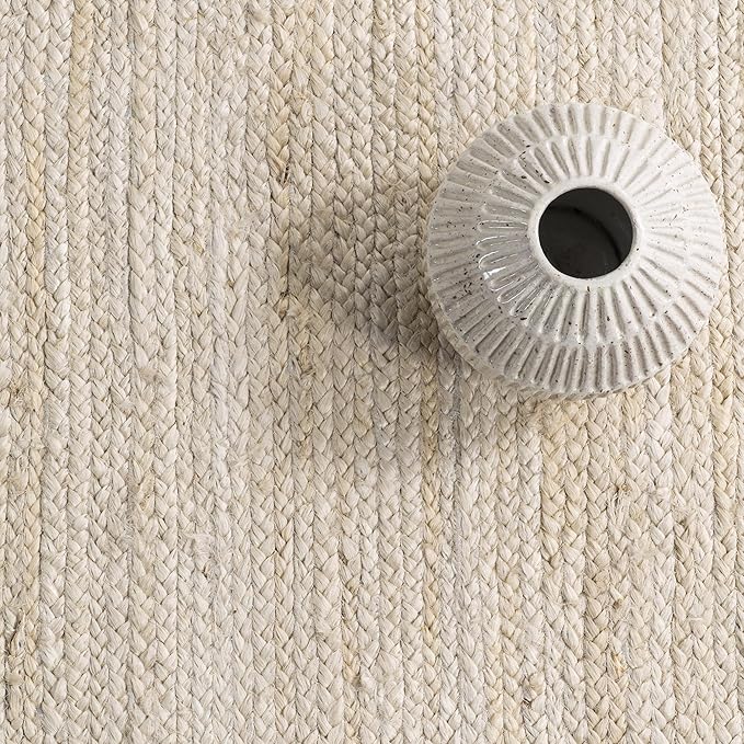 nuLOOM 7 Round Rigo Jute Hand Woven Area Rug, Off White, Solid Farmhouse Design, Natural Fiber, For Bedroom, Living Room, Dining Room, Hallway, Office, Kitchen, Entryway