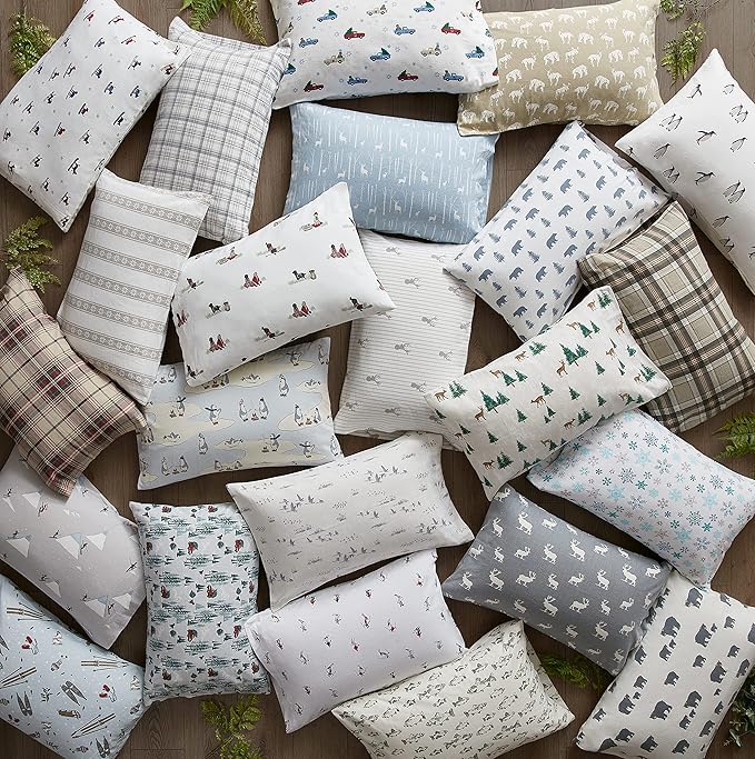 Eddie Bauer - Flannel Sheets King Size, Anti-Pilling & Wrinkle Resistant Cotton, Touchably Soft for All-Season Comfort - Bed Sheets with Matching Pillowcases & Fitted Sheet (Ski Slope)