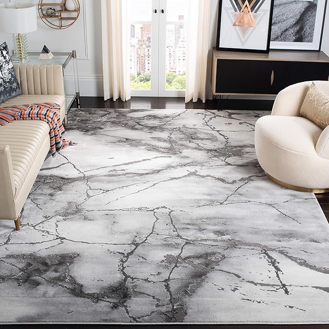 SAFAVIEH Craft Collection Area Rug - 8' x 10', Grey & Silver, Modern Abstract Design, Non-Shedding & Easy Care, Ideal for High Traffic Areas in Living Room, Bedroom (CFT877G)