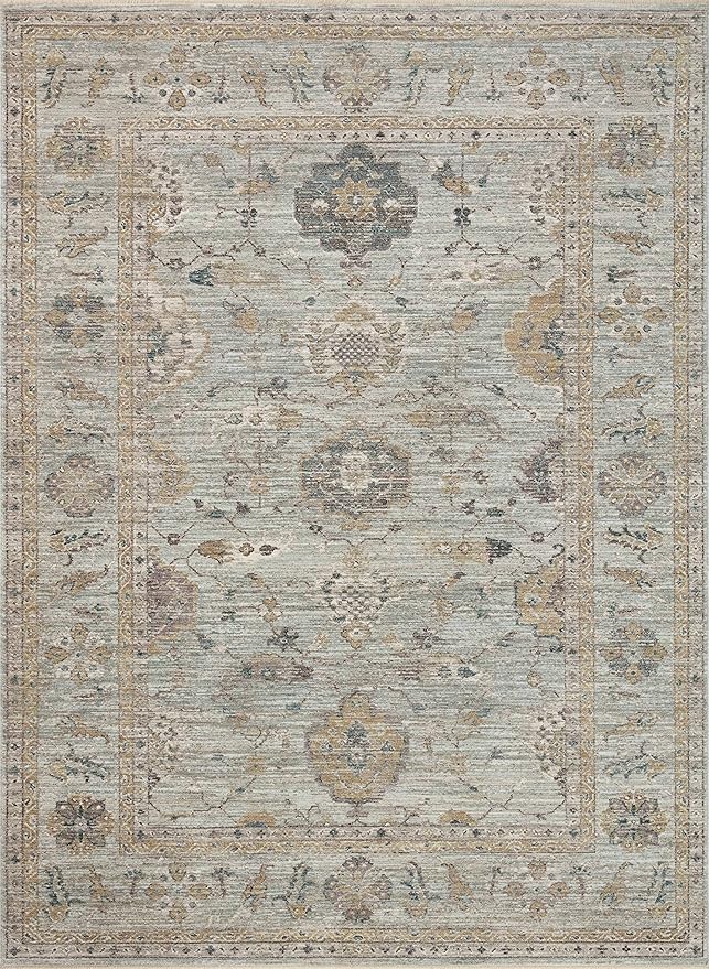 Loloi Magnolia Home by Joanna Gaines Millie Collection MIE-02 Sky/Gold 11'-6" x 15'-7", .25" Pile Height, Area Rug