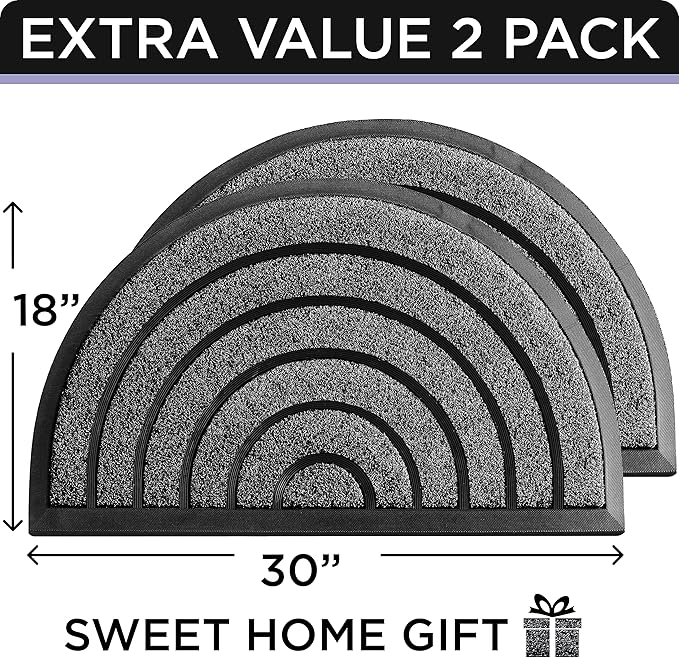 ubdyo 2 Pack Heavy Duty Door Mat Outdoor Entrance - Muddy Dirt Trapping Outdoor Mats - Low Pile Front Door Mat Outside Entrance - Anti Slip Indoor Doormat - 30'' x 17'', Bright Grey