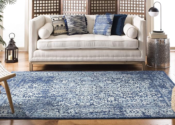 SAFAVIEH Evoke Collection 11' x 15' Navy/Ivory EVK256A Oriental Distressed Non-Shedding Living Room Bedroom Dining Home Office Area Rug