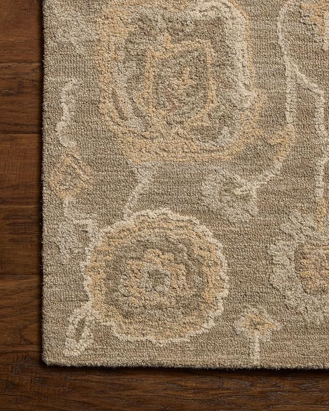 Loloi Chris Loves Julia Dorothea Collection DRT-01 Oak/Natural 3'-6" x 5'-6" Accent Rug Wool Neutral Floral Living Room Bedroom Carpet