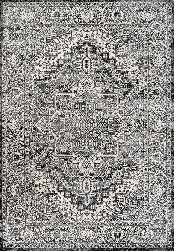 JONATHAN Y Vintage Medallion Indoor Area Rug Black 4X6, Modern Boho for Living Room, Bedroom, Kitchen, Office, Easy-Cleaning, High Traffic, Pet-Friendly, Non-Shedding MDP100D-4