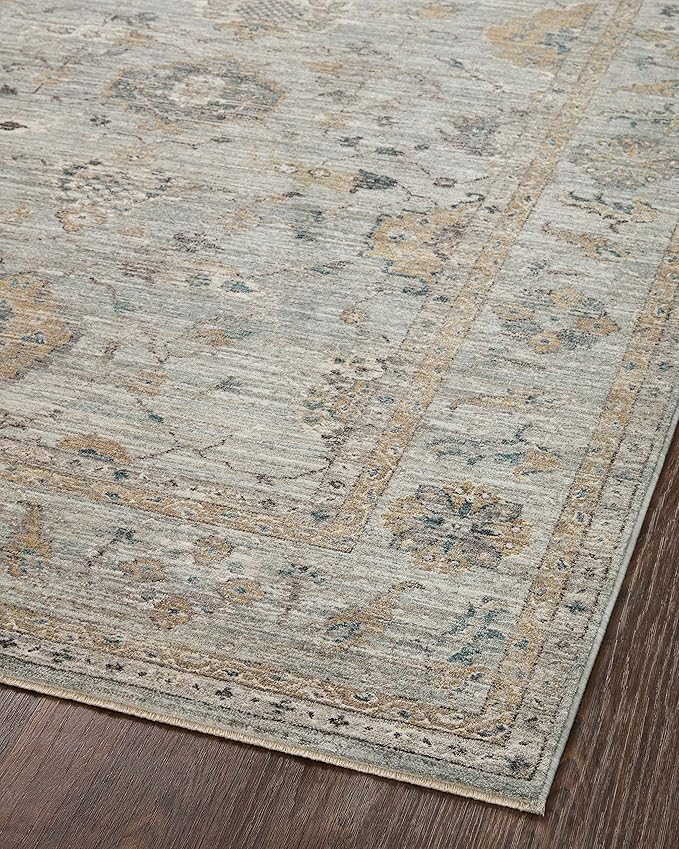 Loloi Magnolia Home by Joanna Gaines Millie Collection MIE-02 Sky/Gold 11'-6" x 15'-7", .25" Pile Height, Area Rug
