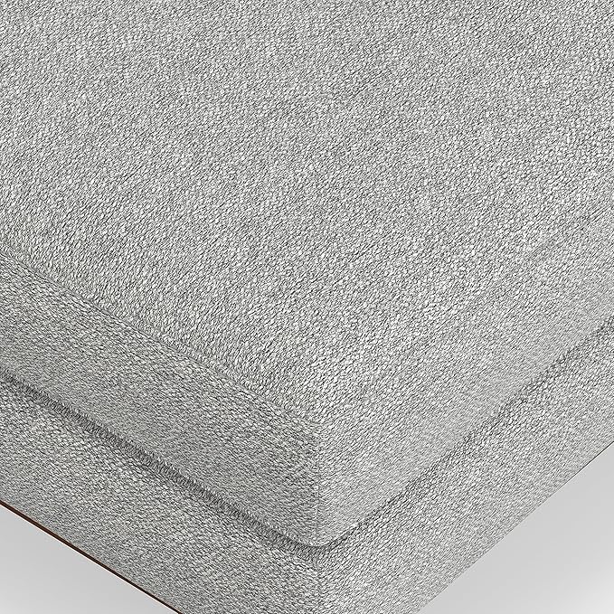 SIMPLIHOME Morrison 49-inch Wide Table Ottoman in Mist Grey Woven-Blend Fabric, Multifunctional Footrest, Coffee Table, or Extra Seating for Living Room, Mid-Century Modern Style