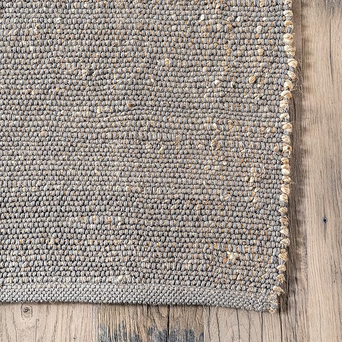 nuLOOM 3x5 Elfriede Jute & Cotton Hand Woven Area Rug, Grey, Solid Rustic Farmhouse Style, Weaved Design, Natural Fiber, For Bedroom, Living Room, Dining Room, Hallway, Office, Entryway